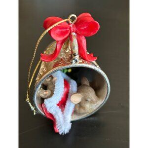 Sleeping Mice In First Christmas Ornament With Red Bow & Santa Hat